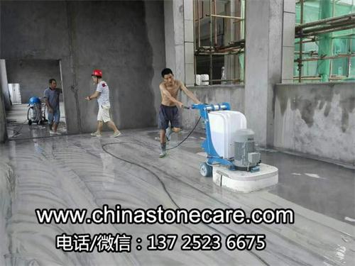 美石680石材地坪研磨机在湖南华莱产业园地坪施工